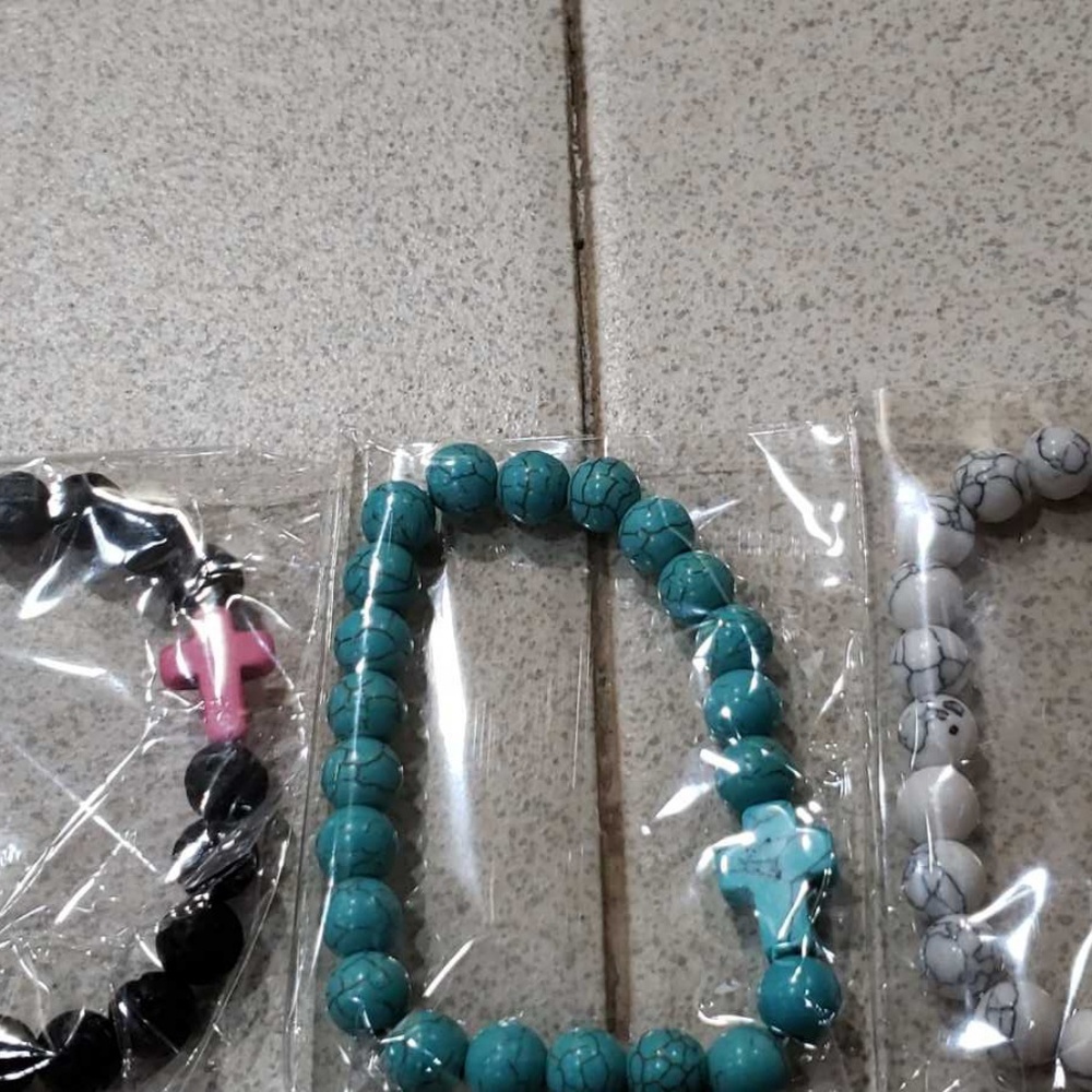 Bundle NEW marbled stone beaded cross bracelets